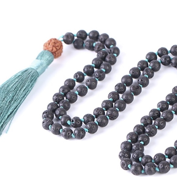 Lava stone and Rudraksha mala necklace - Picture 3 of 8
